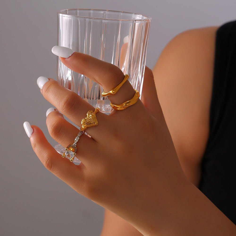18 gold classic retro geometric inlaid zircon design light luxury style ring - mavazie