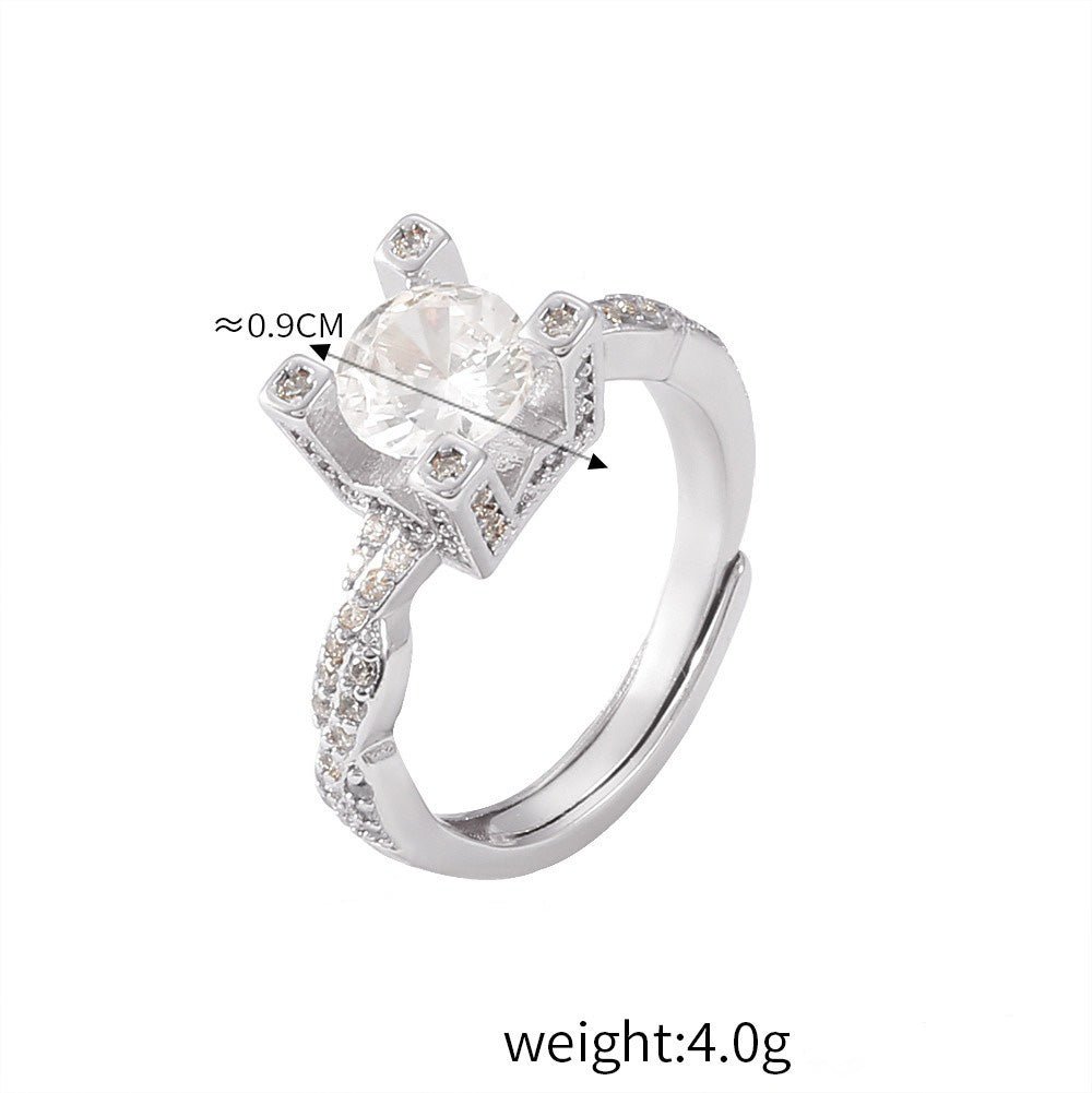 18 gold classic retro geometric inlaid zircon design light luxury style ring - mavazie