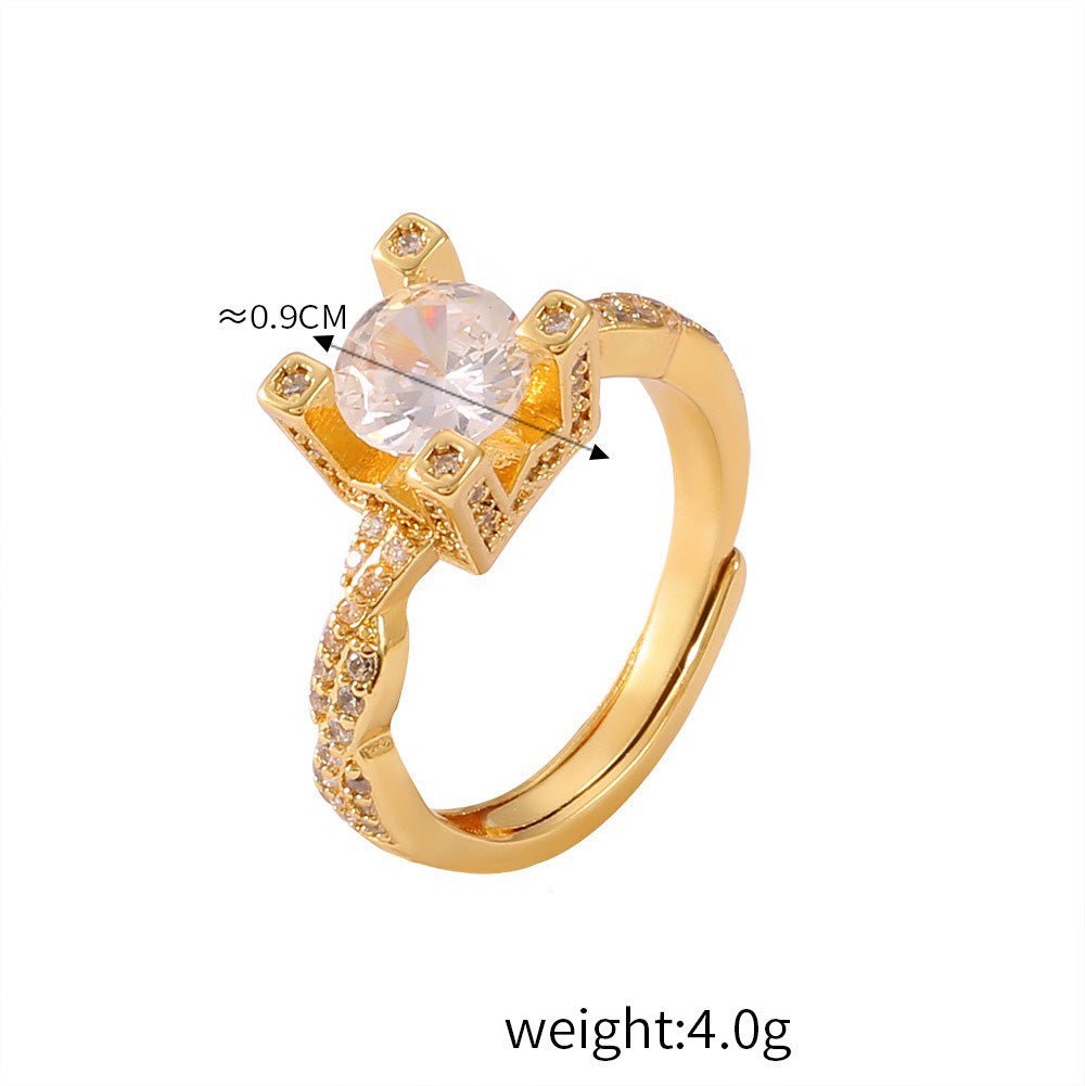 18 gold classic retro geometric inlaid zircon design light luxury style ring - mavazie