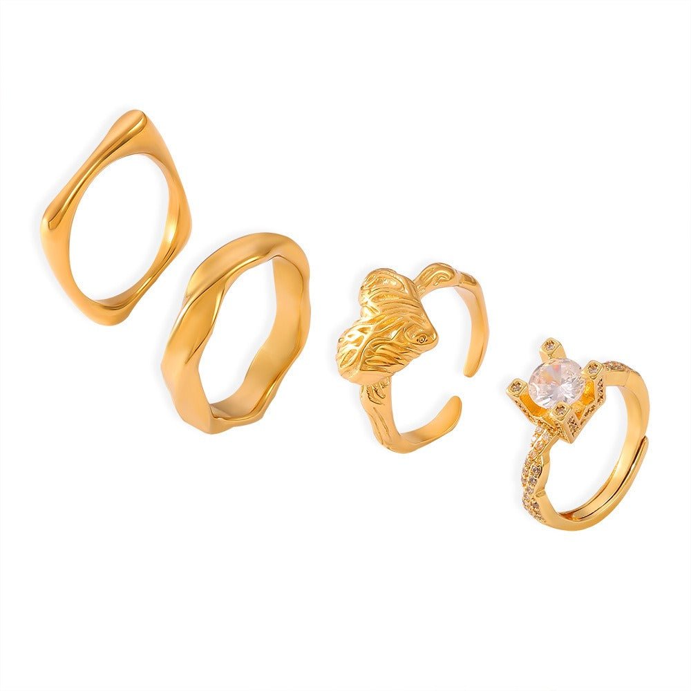 18 gold classic retro geometric inlaid zircon design light luxury style ring - mavazie
