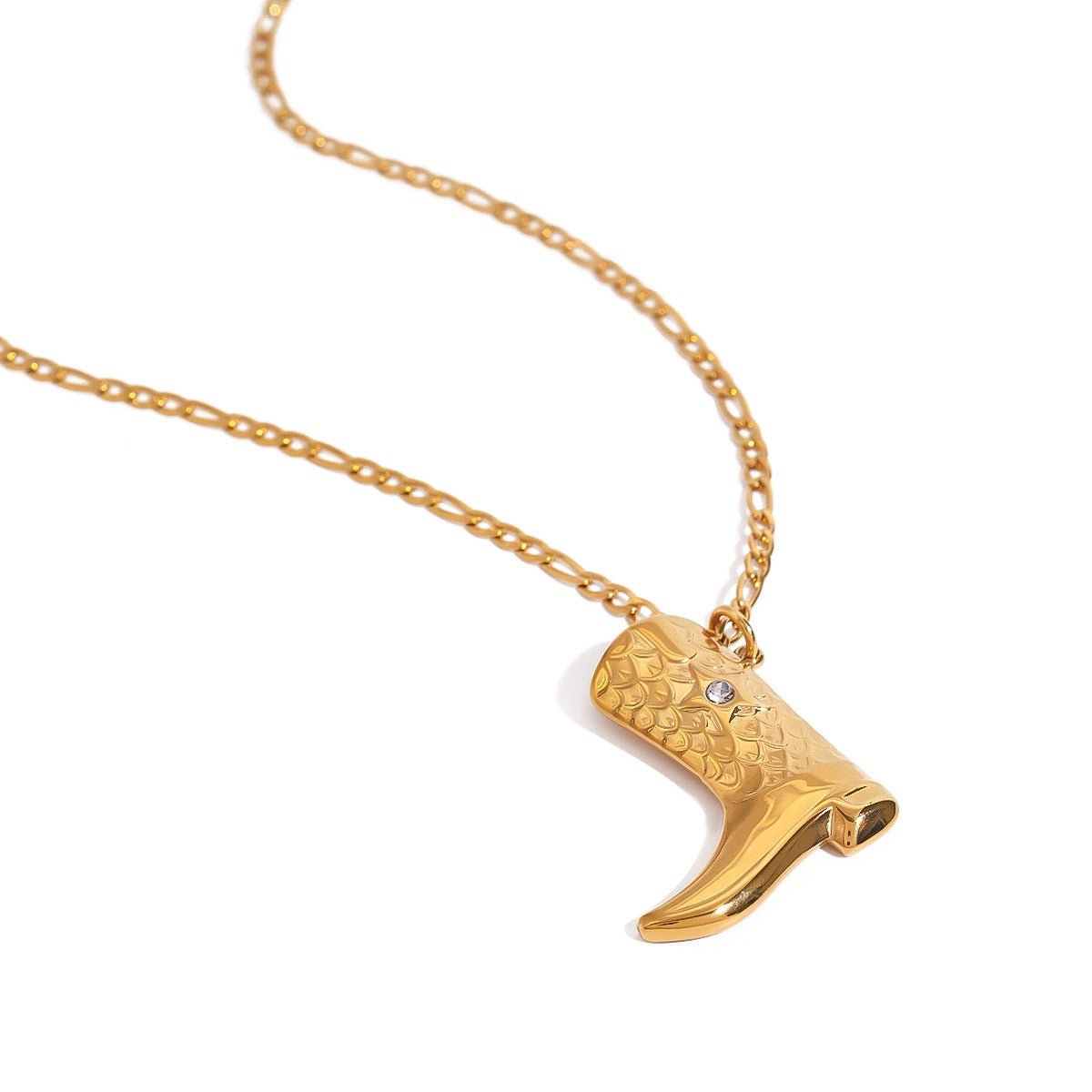 18K gold boots inlaid with gemstones and textured design trendy and unique necklace - mavazie