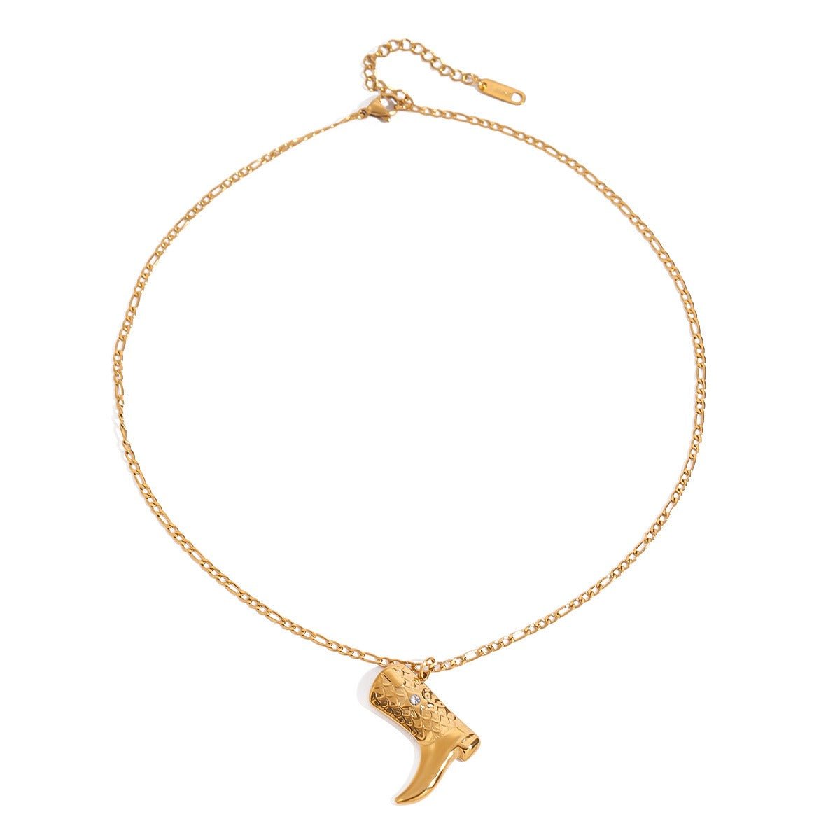 18K gold boots inlaid with gemstones and textured design trendy and unique necklace - mavazie