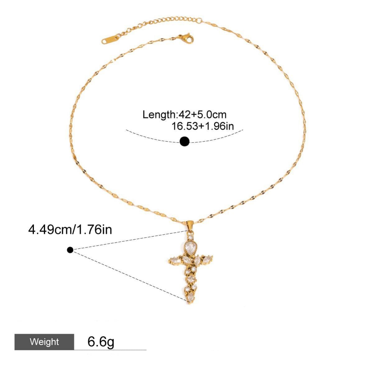 18K Gold Cross Inlaid Gemstone Design Exquisite Fashion Necklace - mavazie