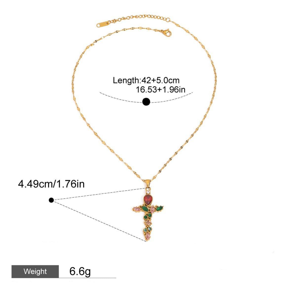 18K Gold Cross Inlaid Gemstone Design Exquisite Fashion Necklace - mavazie
