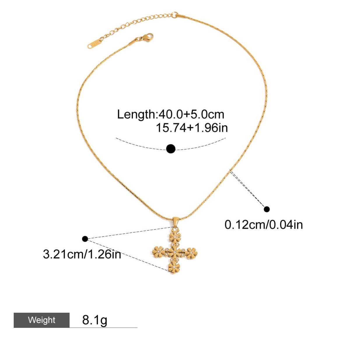 18K gold cross with flower - shaped design exquisite and fashionable necklace - mavazie