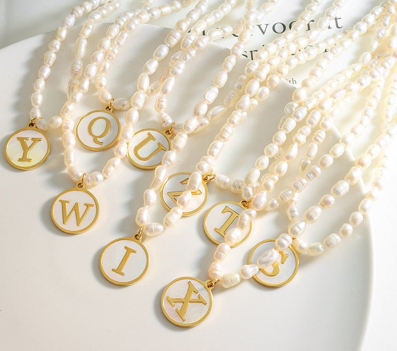 18K gold exquisite and noble pearl chain with round inlaid gemstones - mavazie
