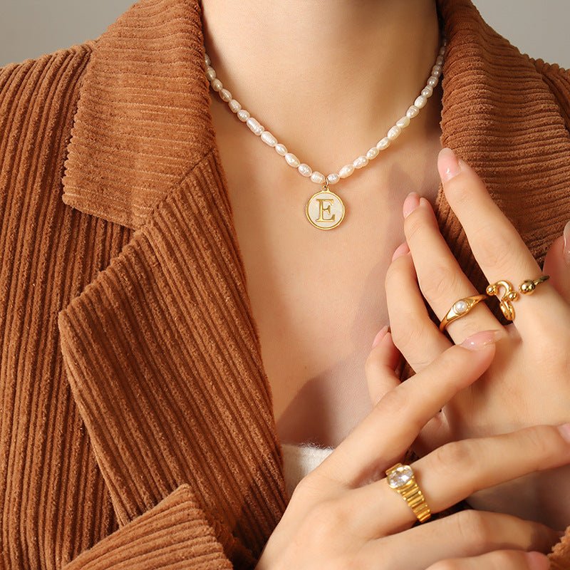 18K gold exquisite and noble pearl chain with round inlaid gemstones - mavazie