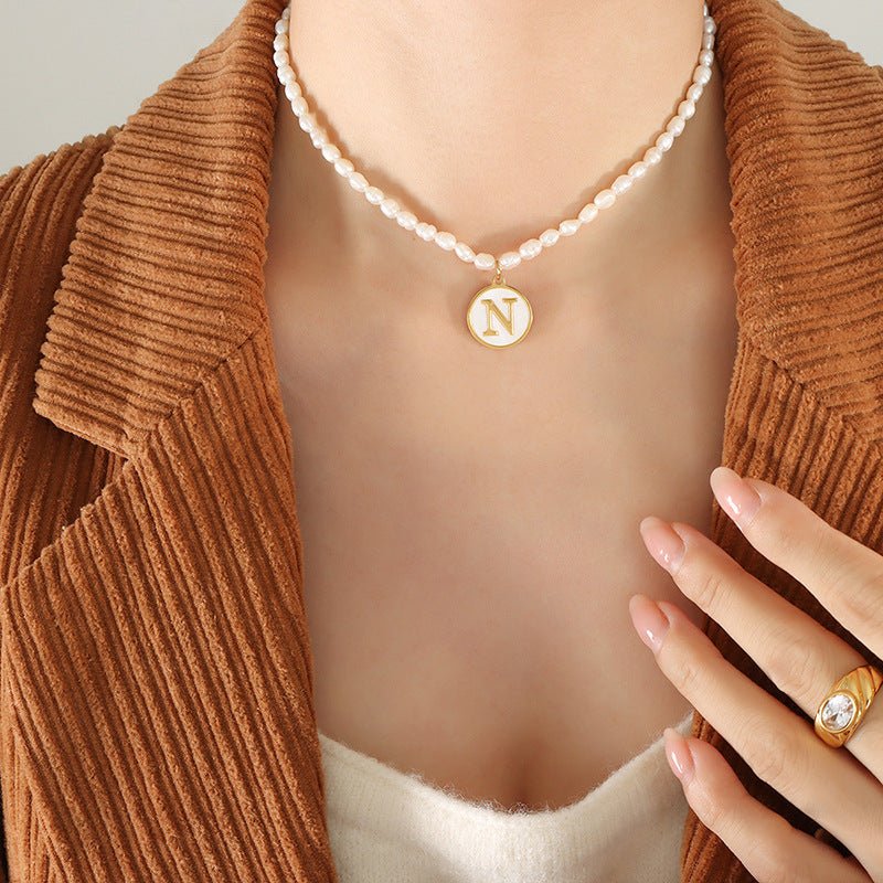 18K gold exquisite and noble pearl chain with round inlaid gemstones - mavazie
