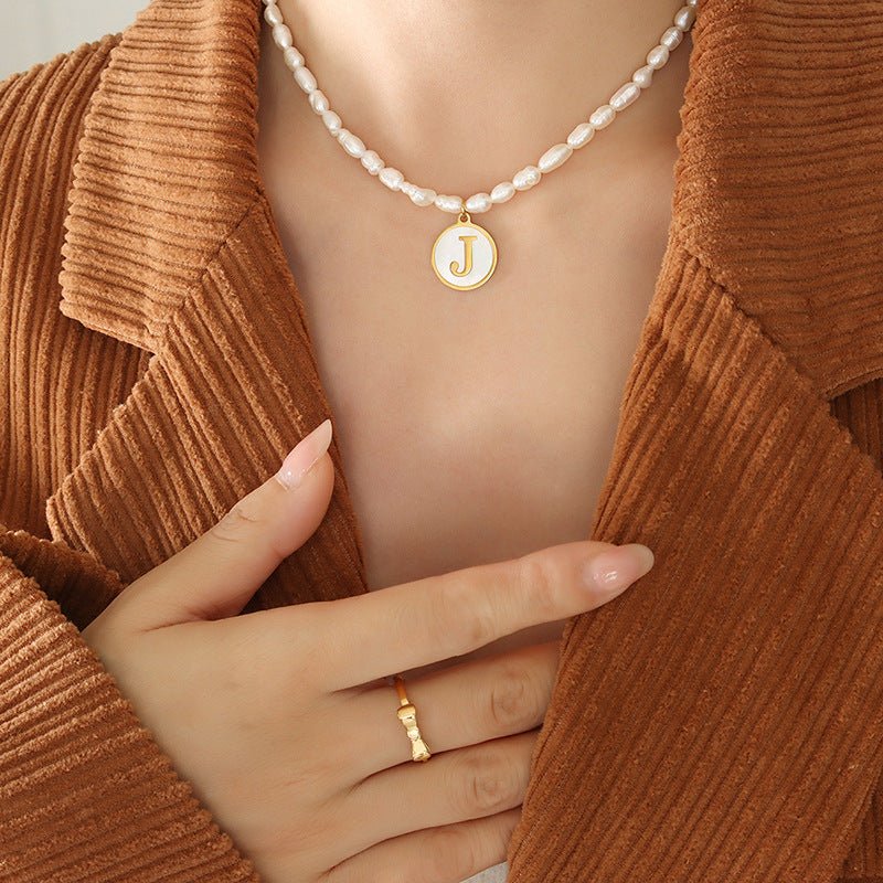 18K gold exquisite and noble pearl chain with round inlaid gemstones - mavazie