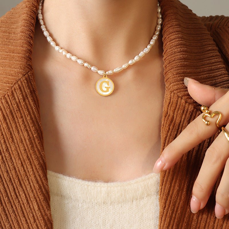 18K gold exquisite and noble pearl chain with round inlaid gemstones - mavazie