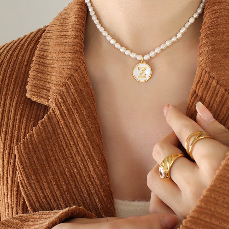 18K gold exquisite and noble pearl chain with round inlaid gemstones - mavazie