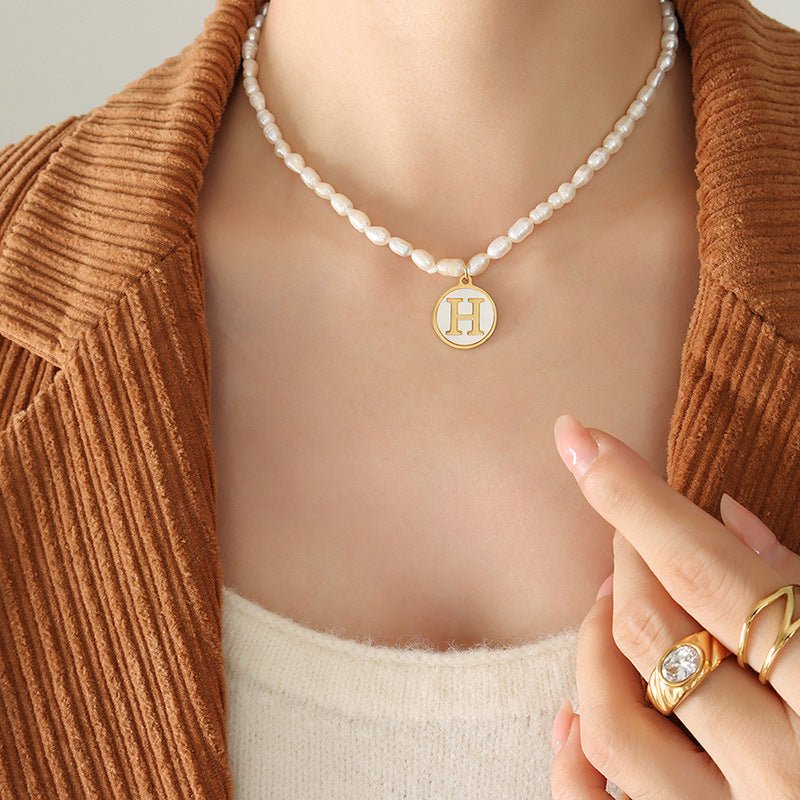 18K gold exquisite and noble pearl chain with round inlaid gemstones - mavazie