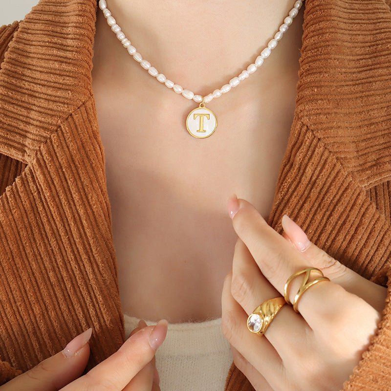 18K gold exquisite and noble pearl chain with round inlaid gemstones - mavazie