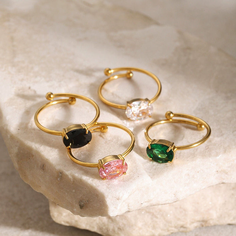 18K Gold Fresh and Cute Gemstone Design Ring - mavazie