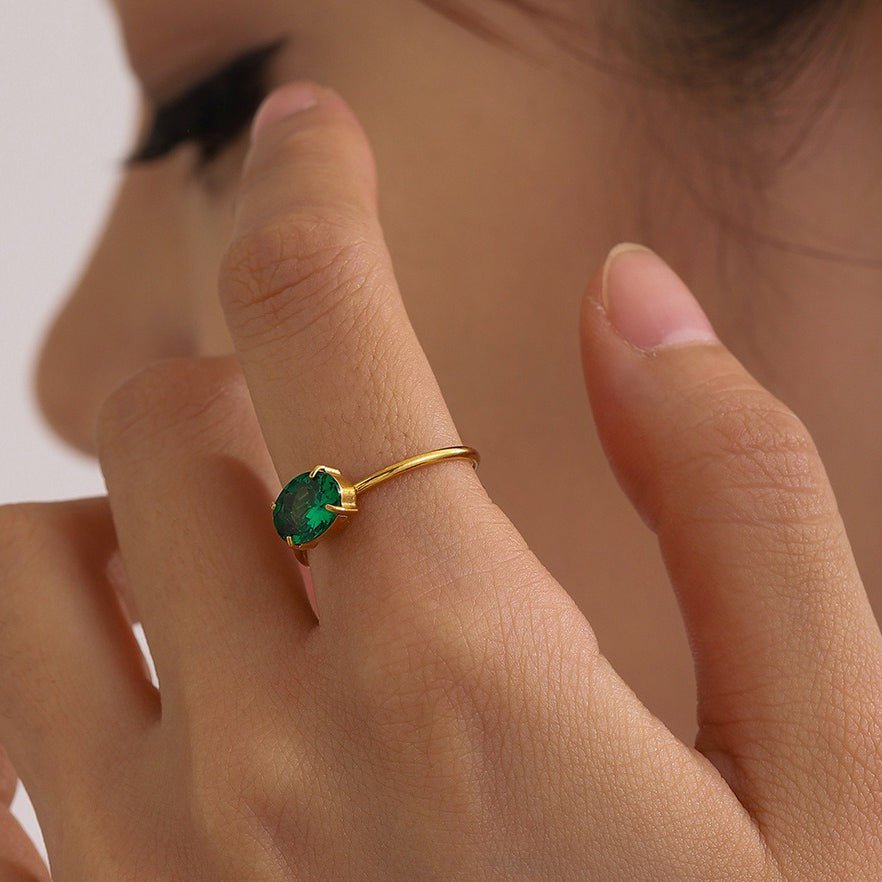 18K Gold Fresh and Cute Gemstone Design Ring - mavazie
