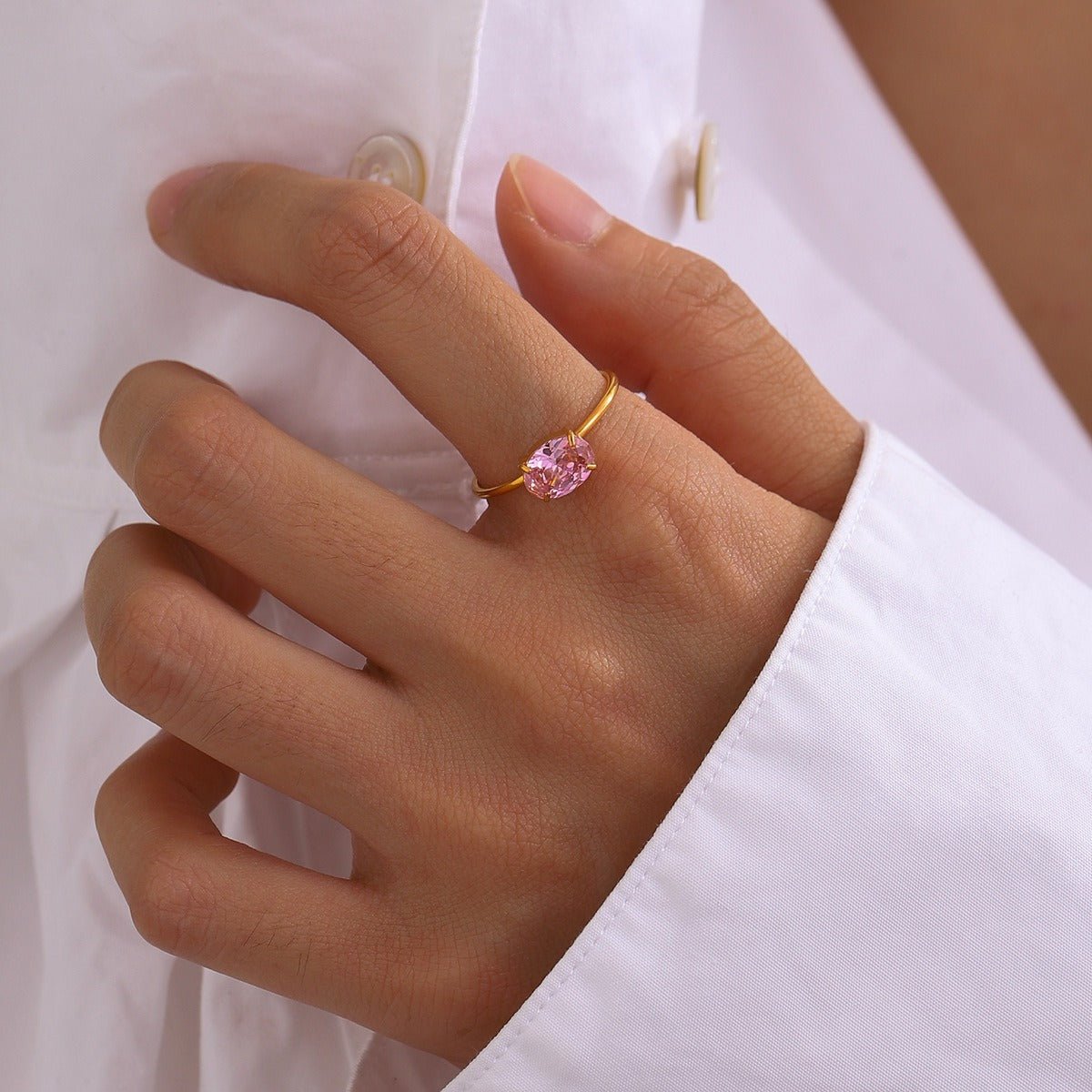 18K Gold Fresh and Cute Gemstone Design Ring - mavazie