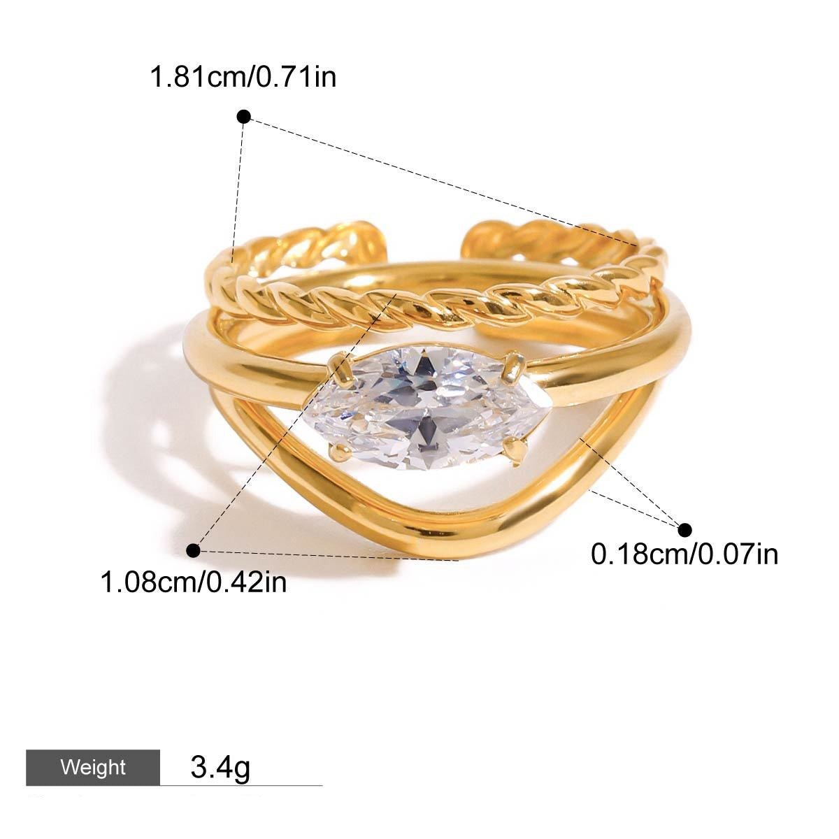 18K gold geometric gemstone inlaid exquisite design dazzling ring - mavazie