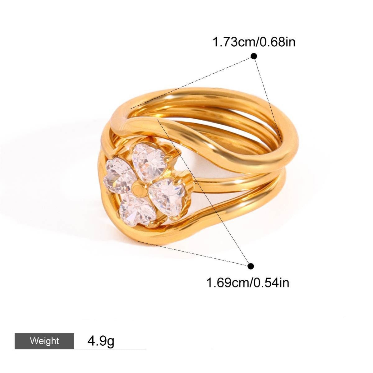 18K gold geometric gemstone inlaid exquisite design dazzling ring - mavazie