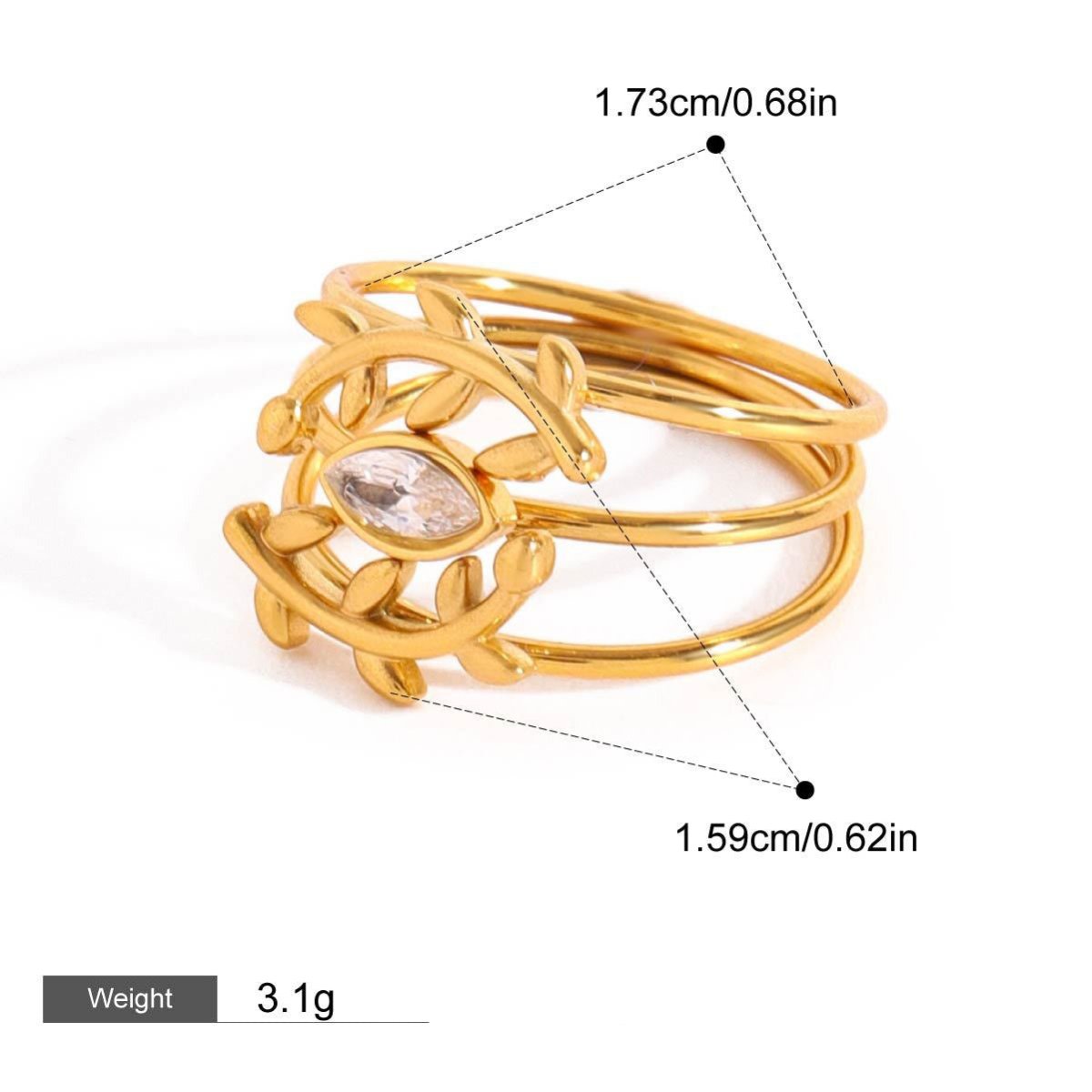 18K gold geometric gemstone inlaid exquisite design dazzling ring - mavazie