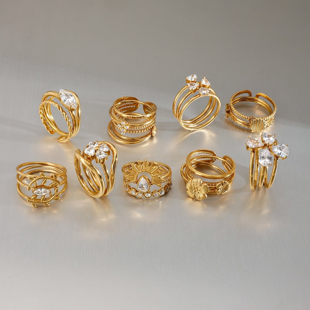 18K gold geometric gemstone inlaid exquisite design dazzling ring - mavazie