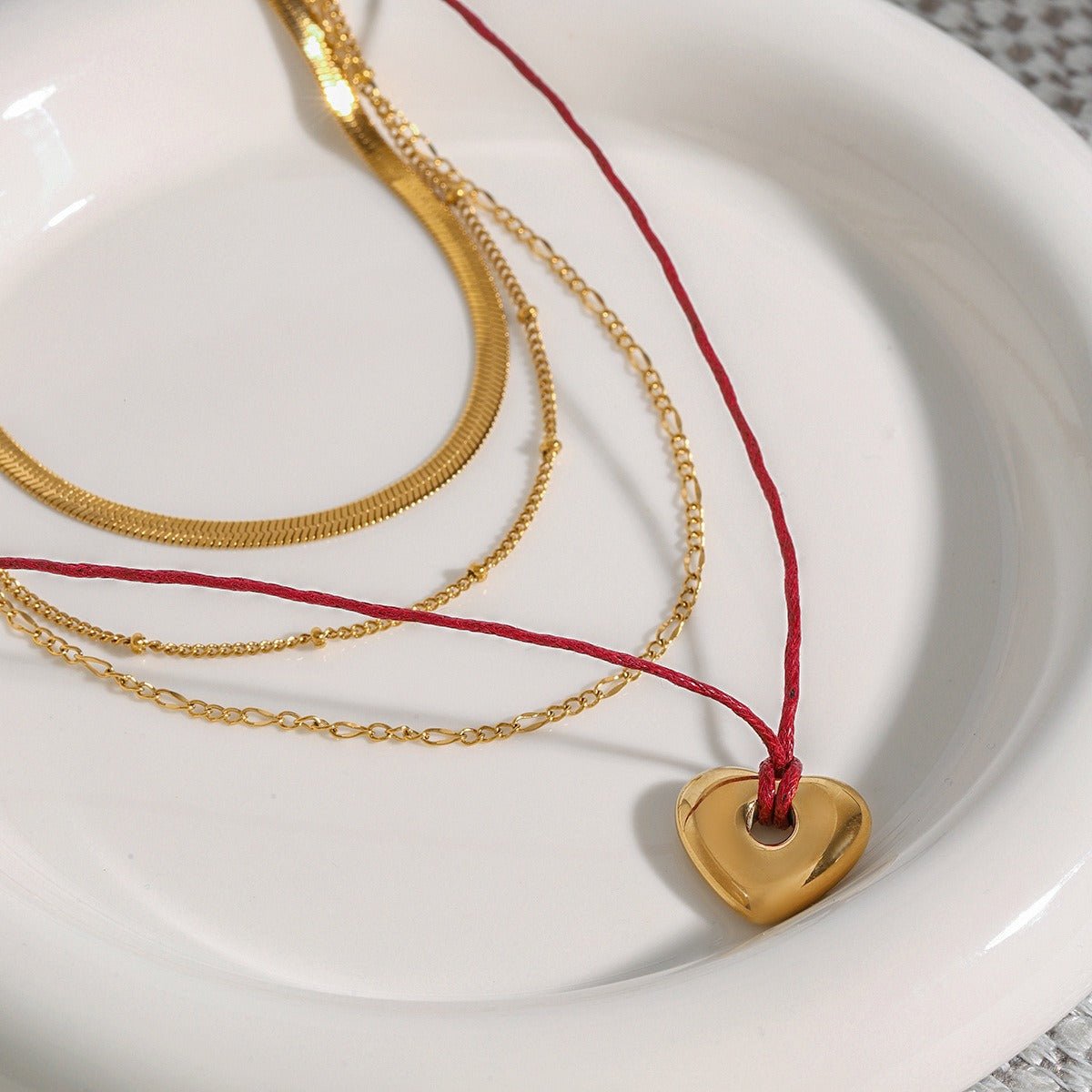 18K gold heart with multi - layer chain design trendy personality necklace - mavazie