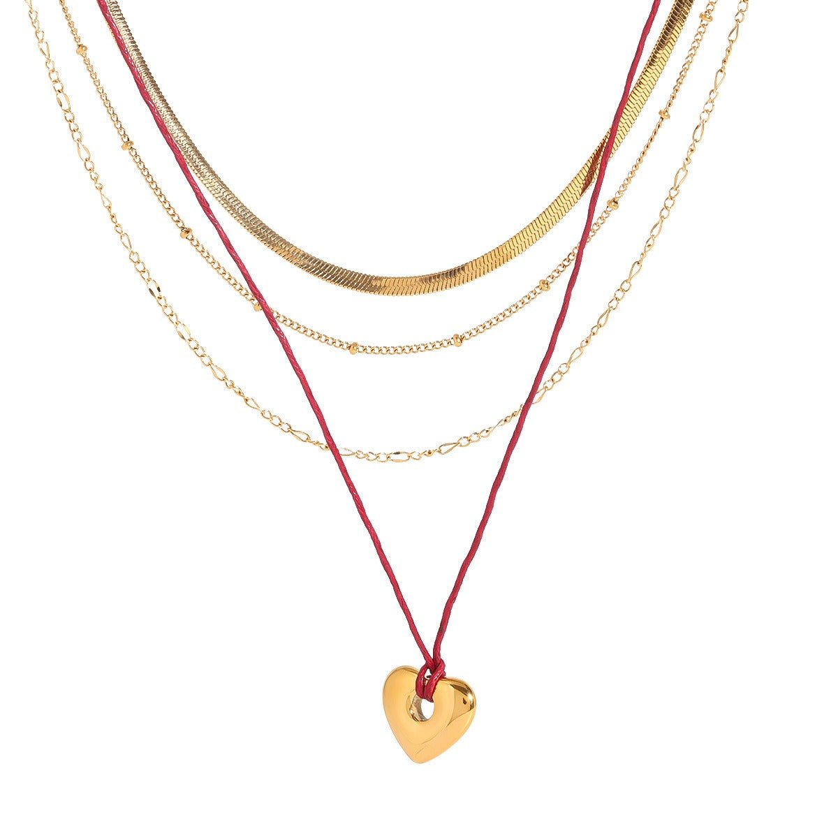 18K gold heart with multi - layer chain design trendy personality necklace - mavazie