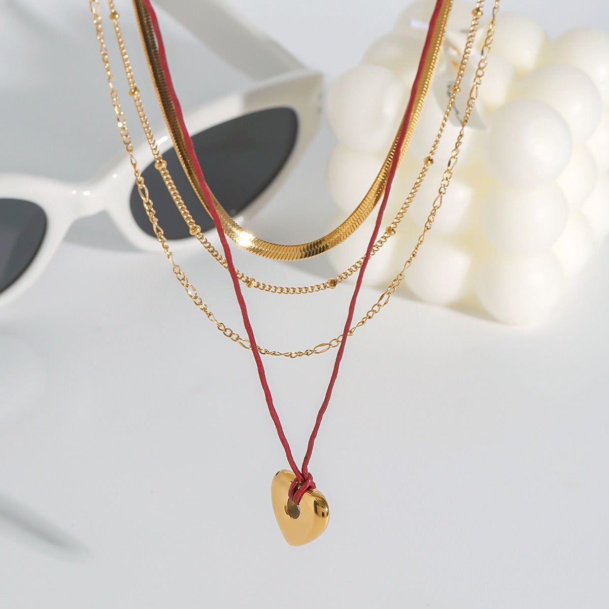 18K gold heart with multi - layer chain design trendy personality necklace - mavazie