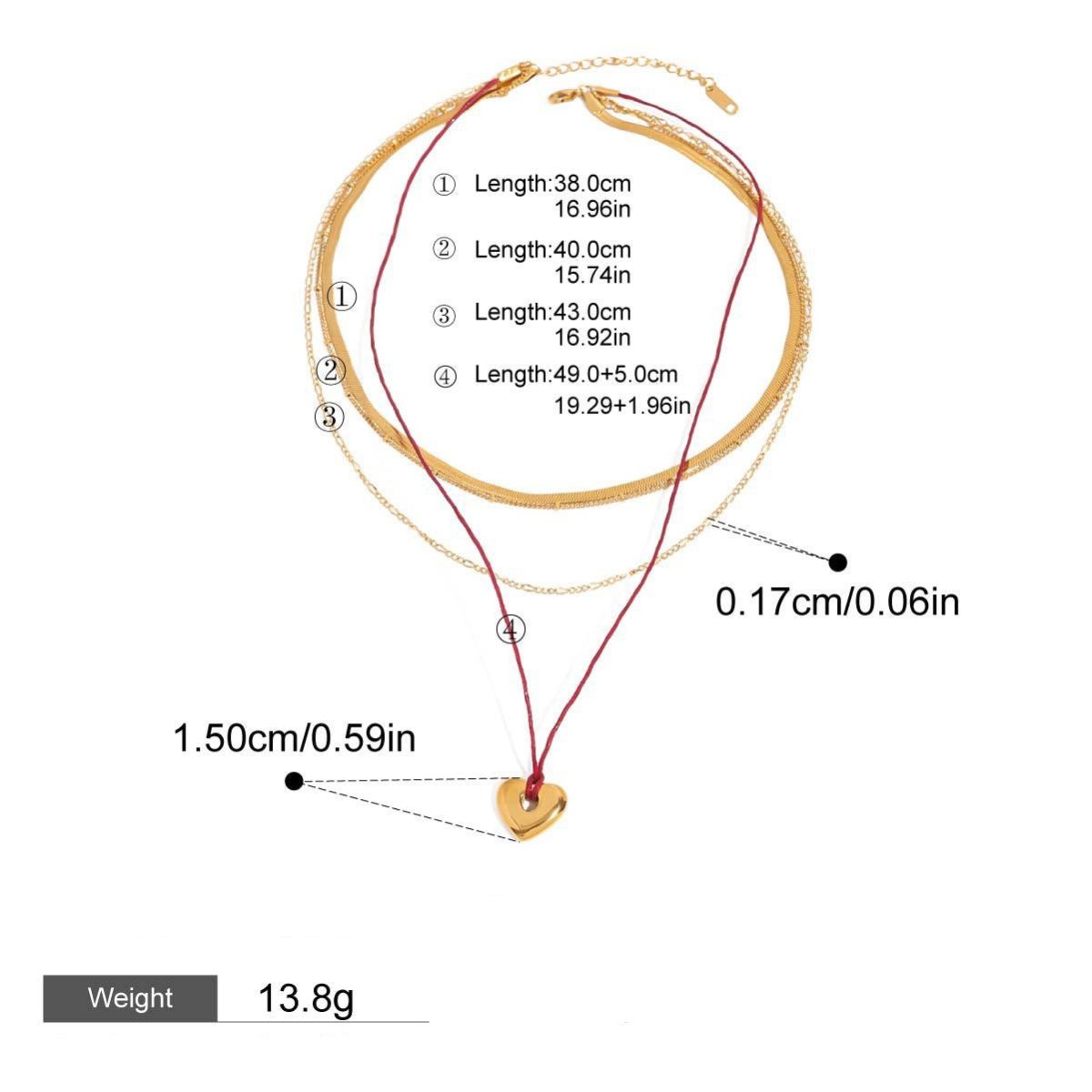 18K gold heart with multi - layer chain design trendy personality necklace - mavazie