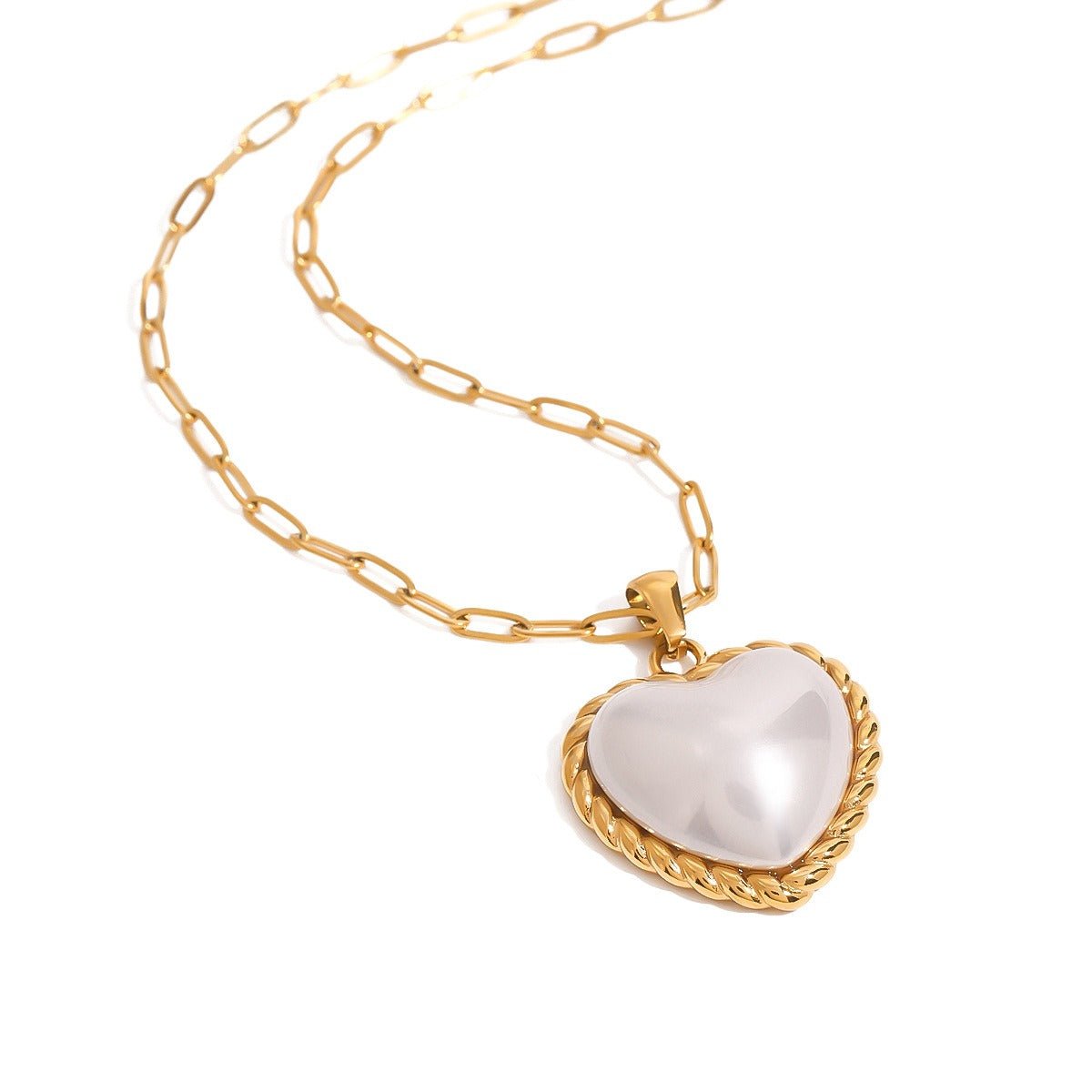 18K gold heart with texture inlaid pearl design exquisite and noble necklace - mavazie