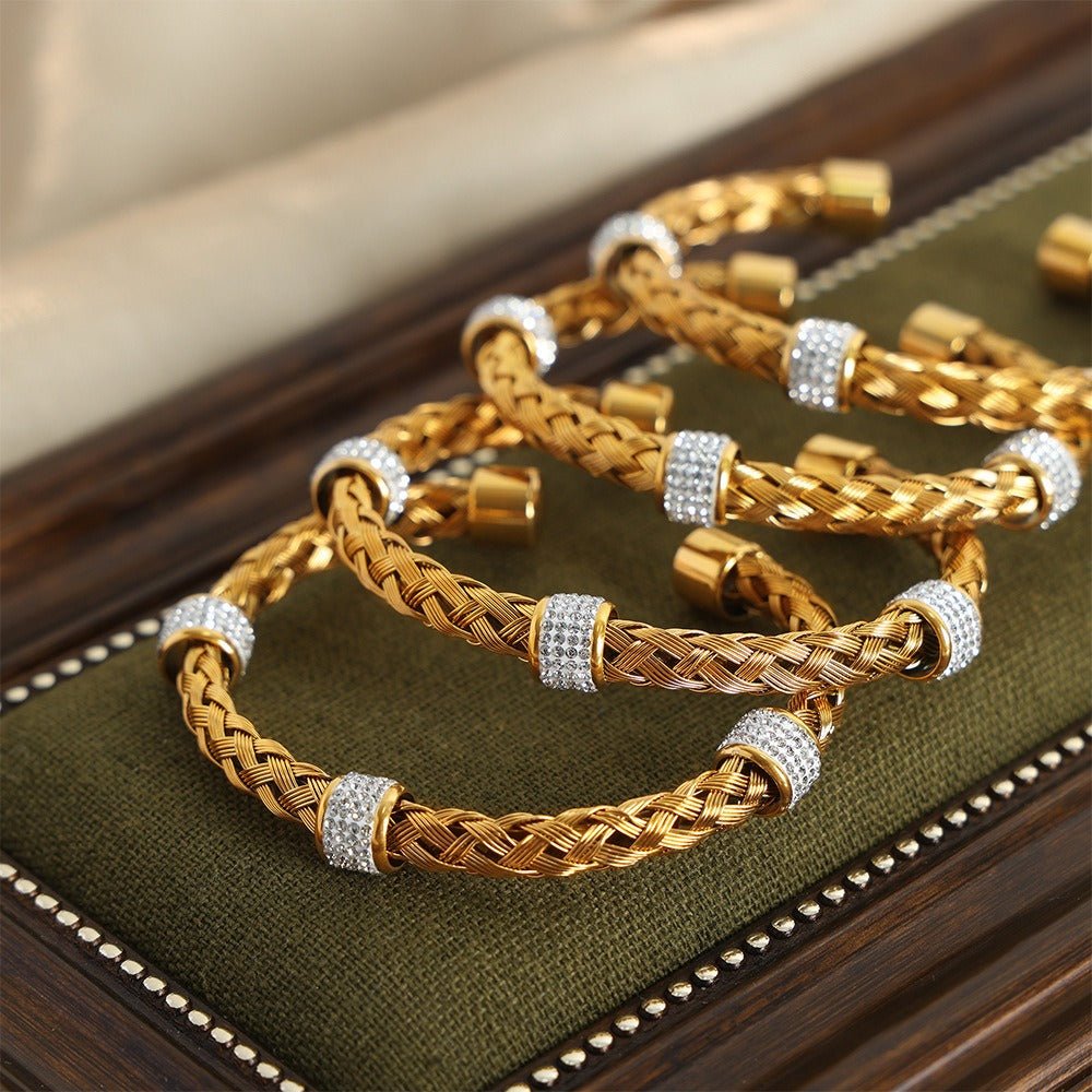 18K gold hollow braided inlaid ring design exquisite high - end bracelet - mavazie