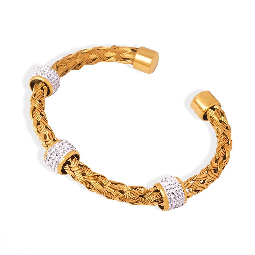 18K gold hollow braided inlaid ring design exquisite high - end bracelet - mavazie