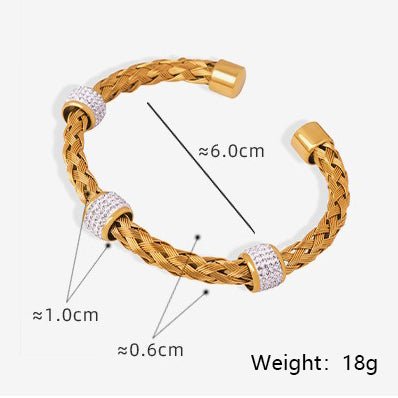 18K gold hollow braided inlaid ring design exquisite high - end bracelet - mavazie