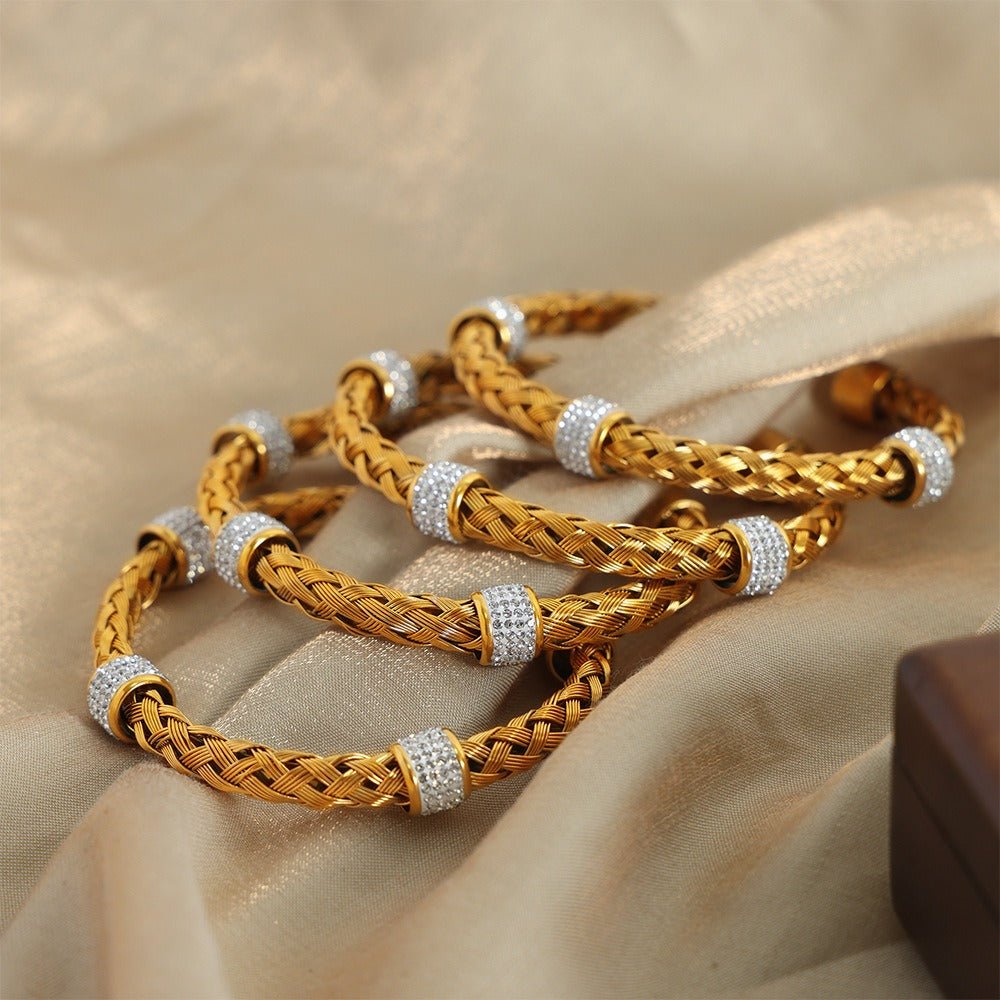 18K gold hollow braided inlaid ring design exquisite high - end bracelet - mavazie