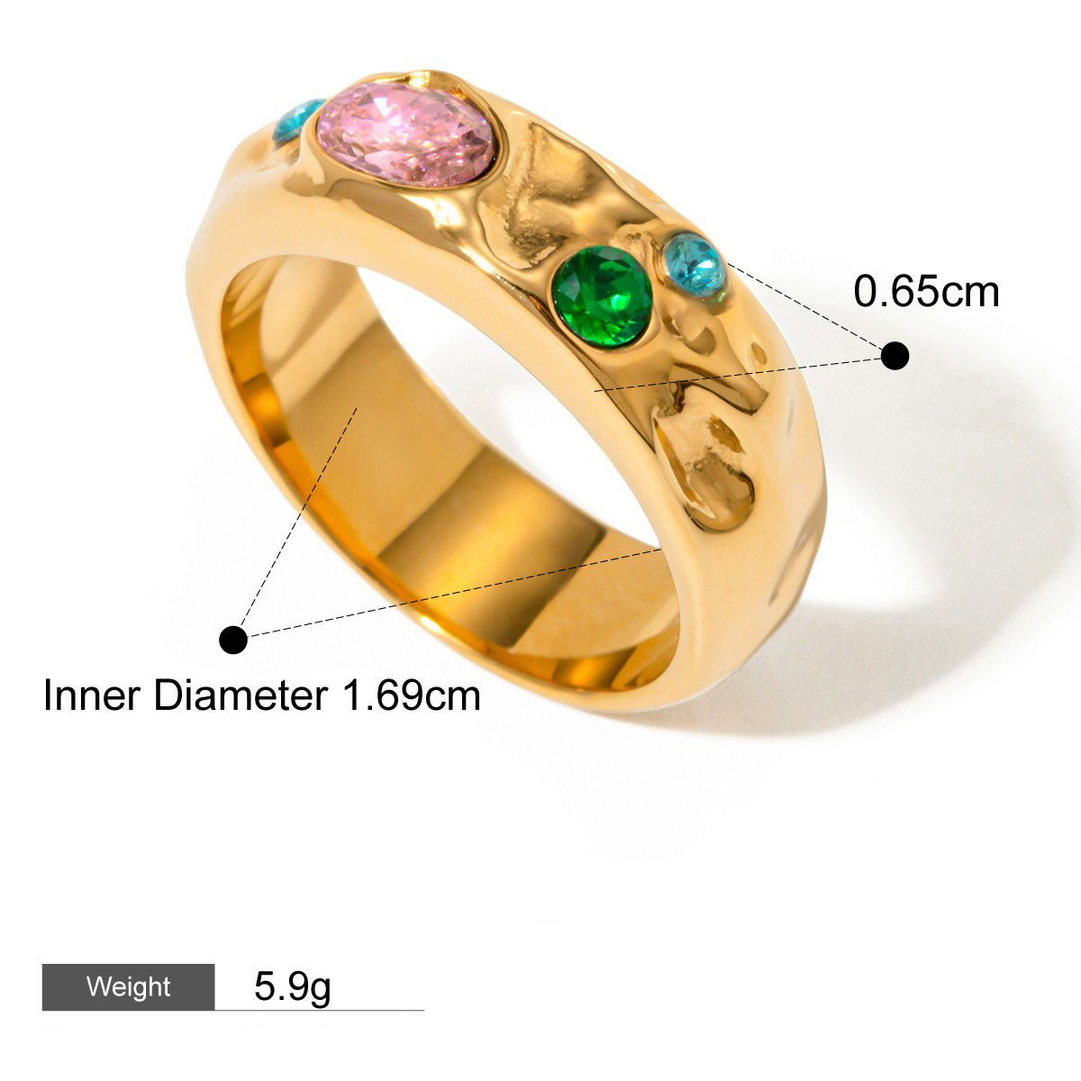 18K gold inlaid gemstone exquisite design noble ring - mavazie