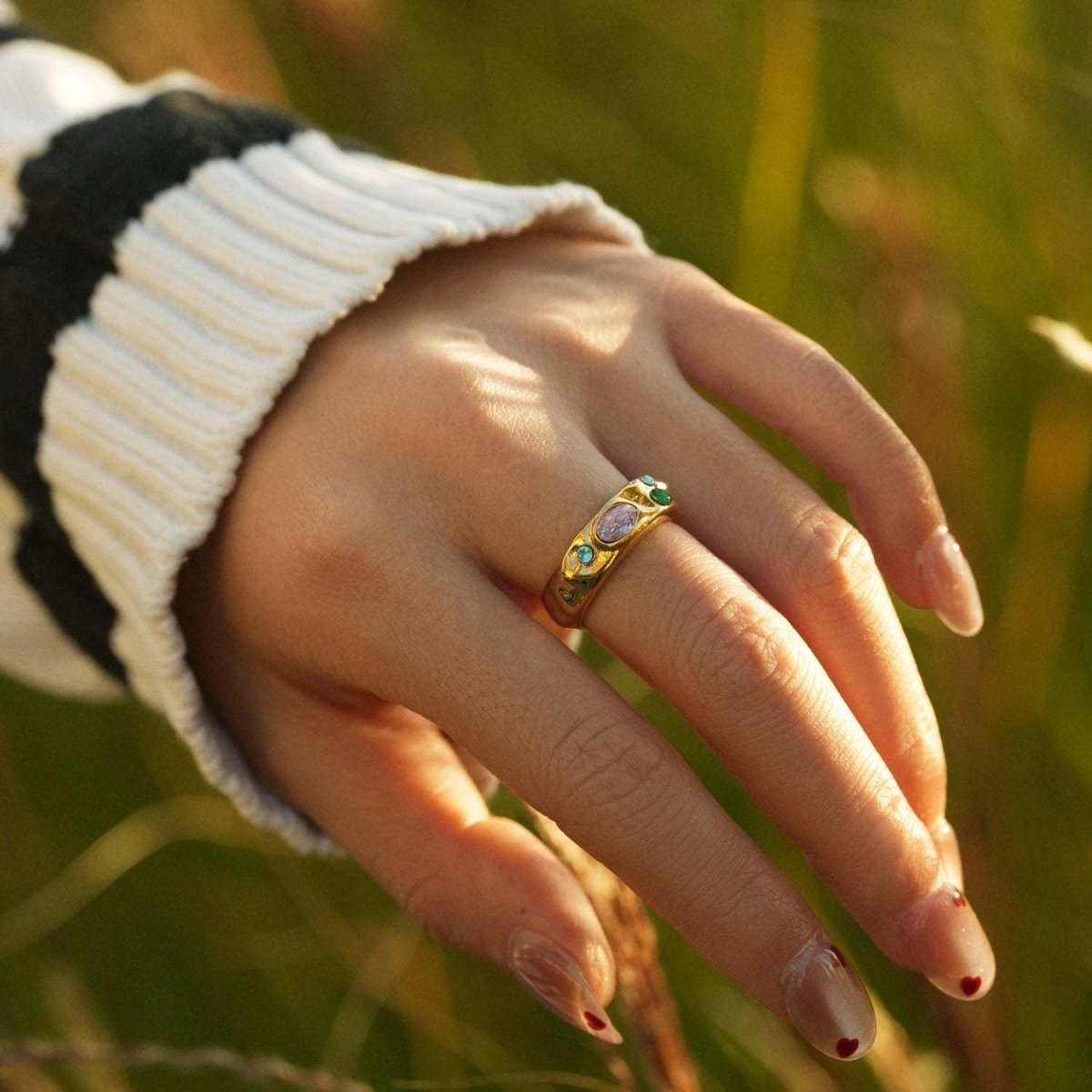 18K gold inlaid gemstone exquisite design noble ring - mavazie