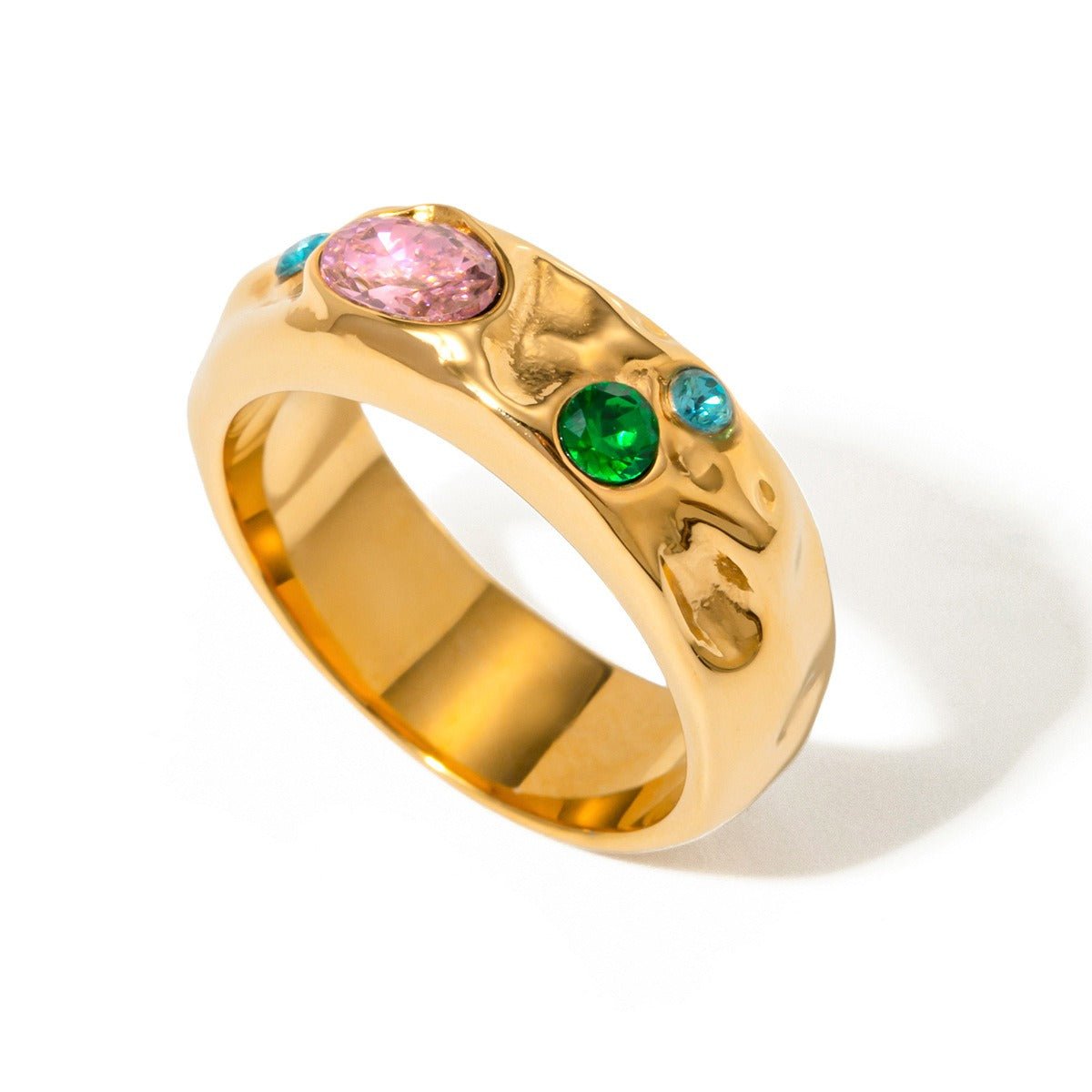 18K gold inlaid gemstone exquisite design noble ring - mavazie