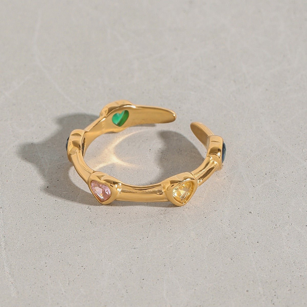 18K gold inlaid heart - shaped gemstone exquisite design open ring - mavazie