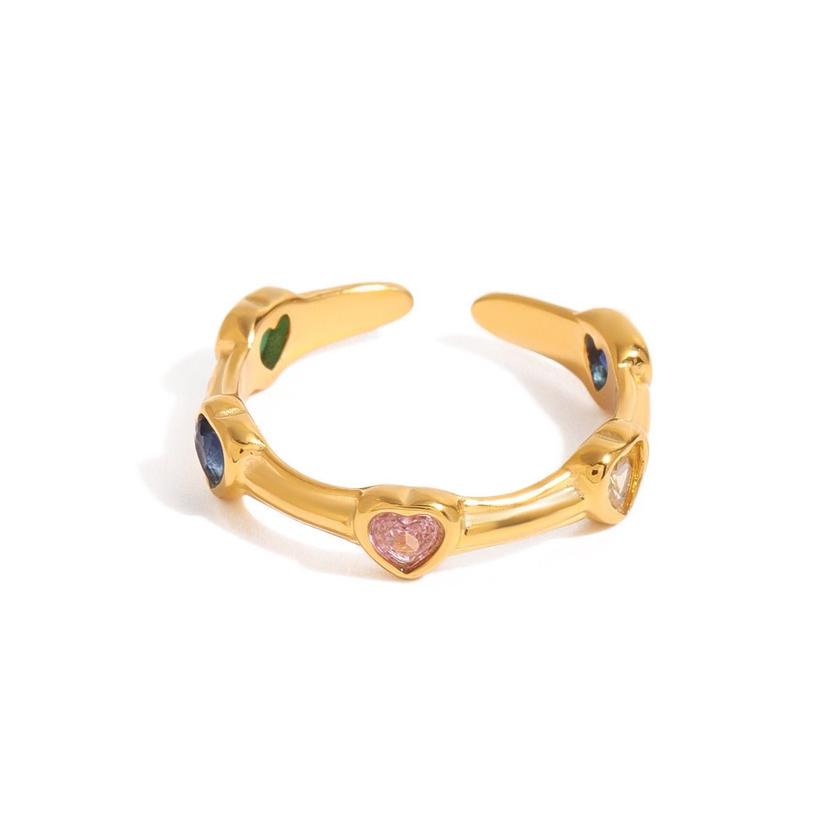 18K gold inlaid heart - shaped gemstone exquisite design open ring - mavazie