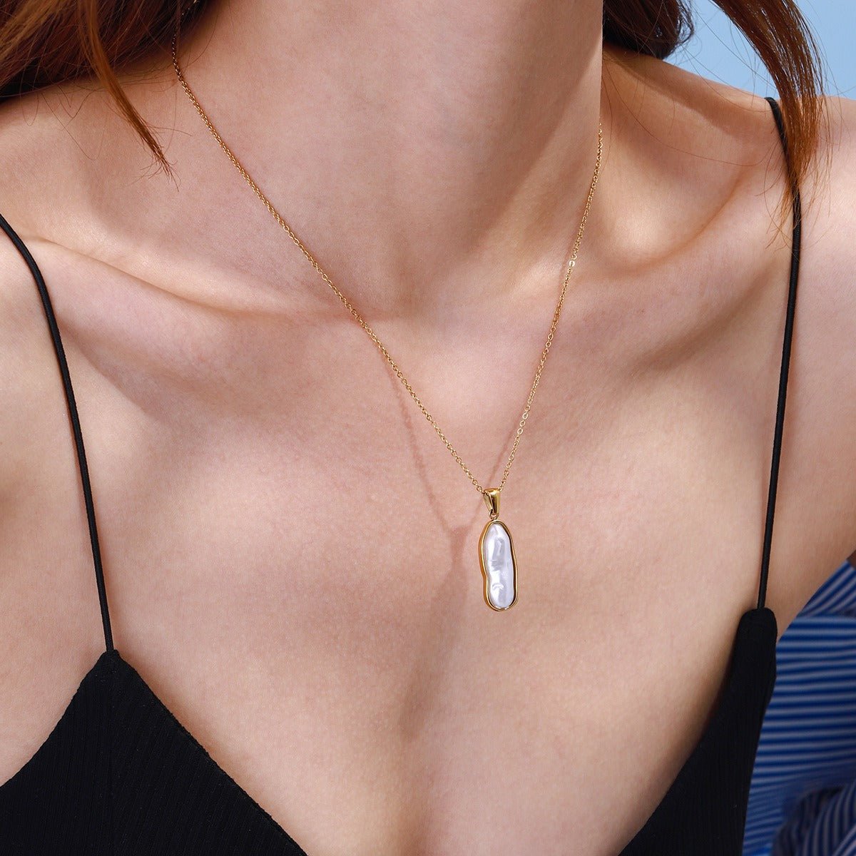 18K gold inlaid irregular pearl design light luxury noble pendant necklace - mavazie