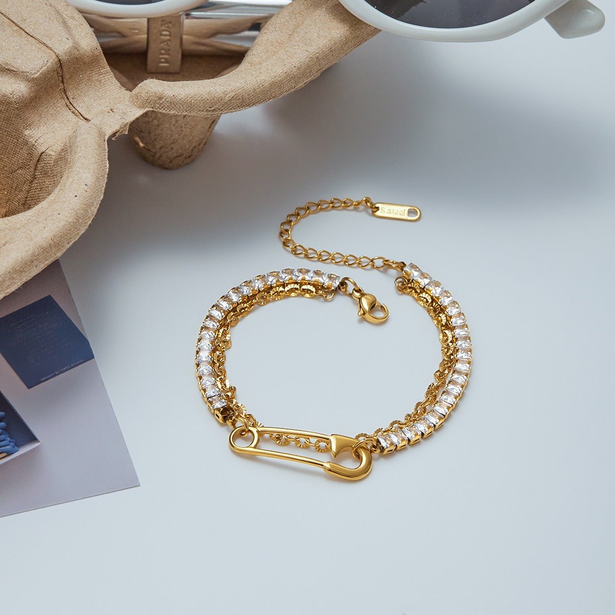 18K gold light luxury high - end zircon bracelet - mavazie