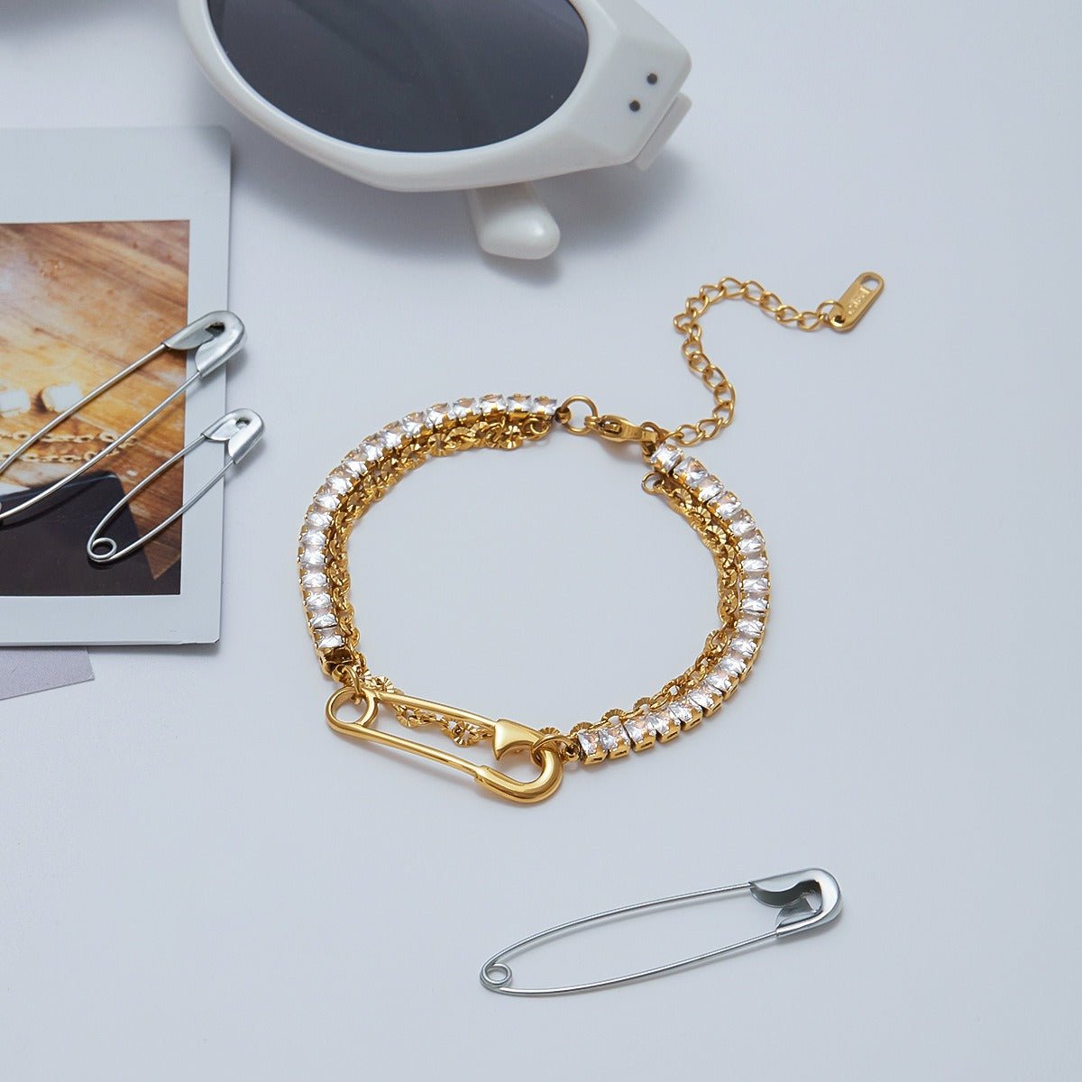 18K gold light luxury high - end zircon bracelet - mavazie