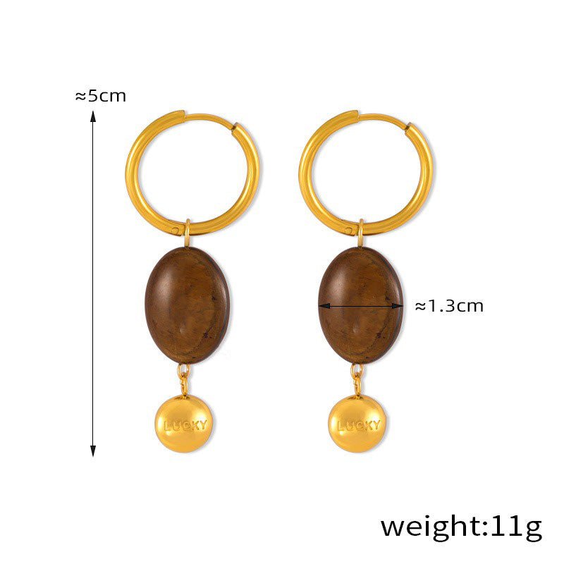 18K gold light luxury noble geometric oval gem design earrings necklace set - mavazie