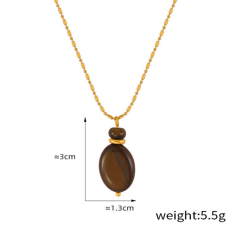 18K gold light luxury noble geometric oval gem design earrings necklace set - mavazie