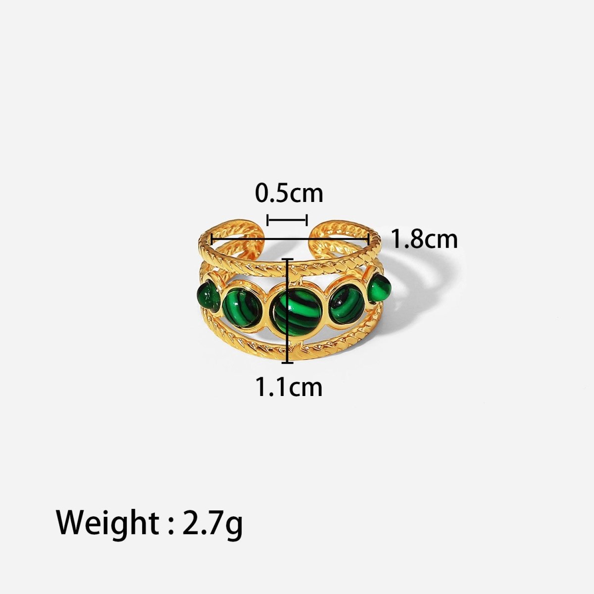 18K gold light luxury noble inlaid round gemstone with hollow design ring - mavazie