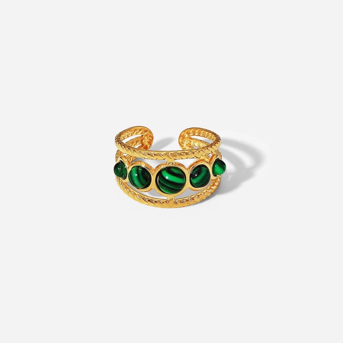 18K gold light luxury noble inlaid round gemstone with hollow design ring - mavazie