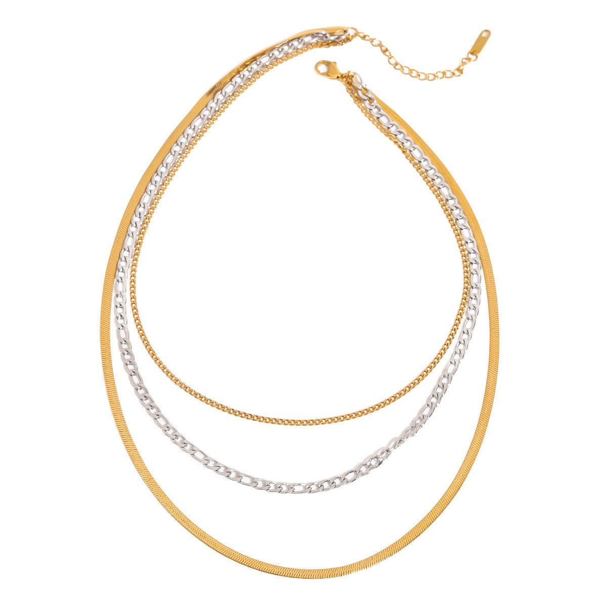 18K gold multi - layer chain with gold and silver color matching design simple personality necklace - mavazie