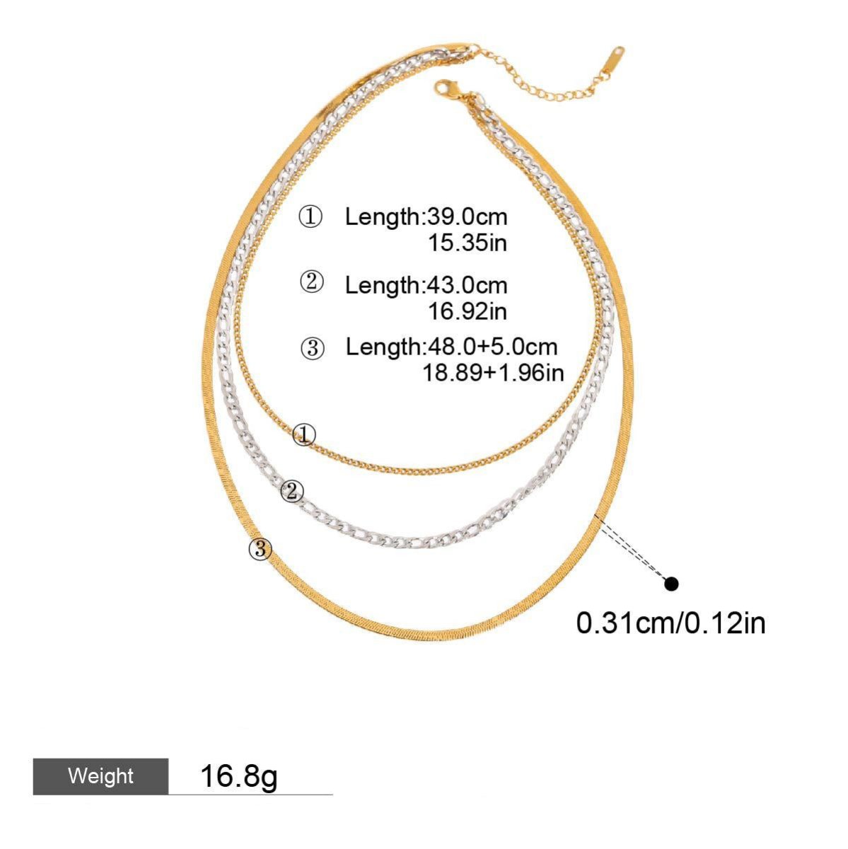 18K gold multi - layer chain with gold and silver color matching design simple personality necklace - mavazie