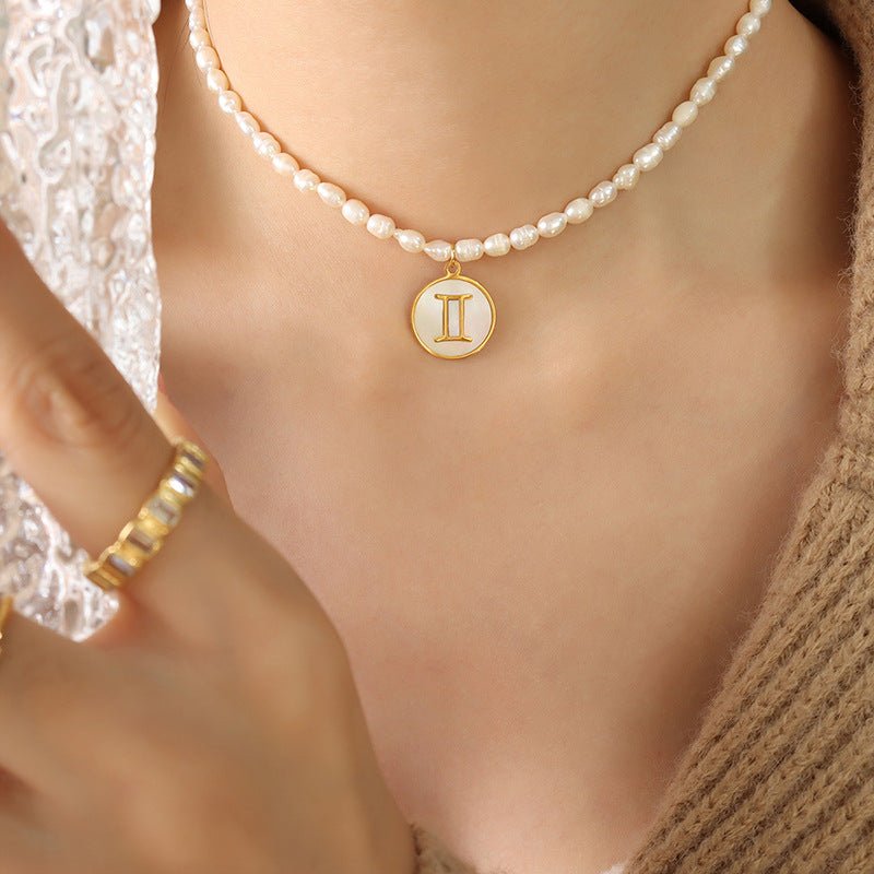 18K gold noble and fashionable pearl strand with round inlaid gemstone - mavazie
