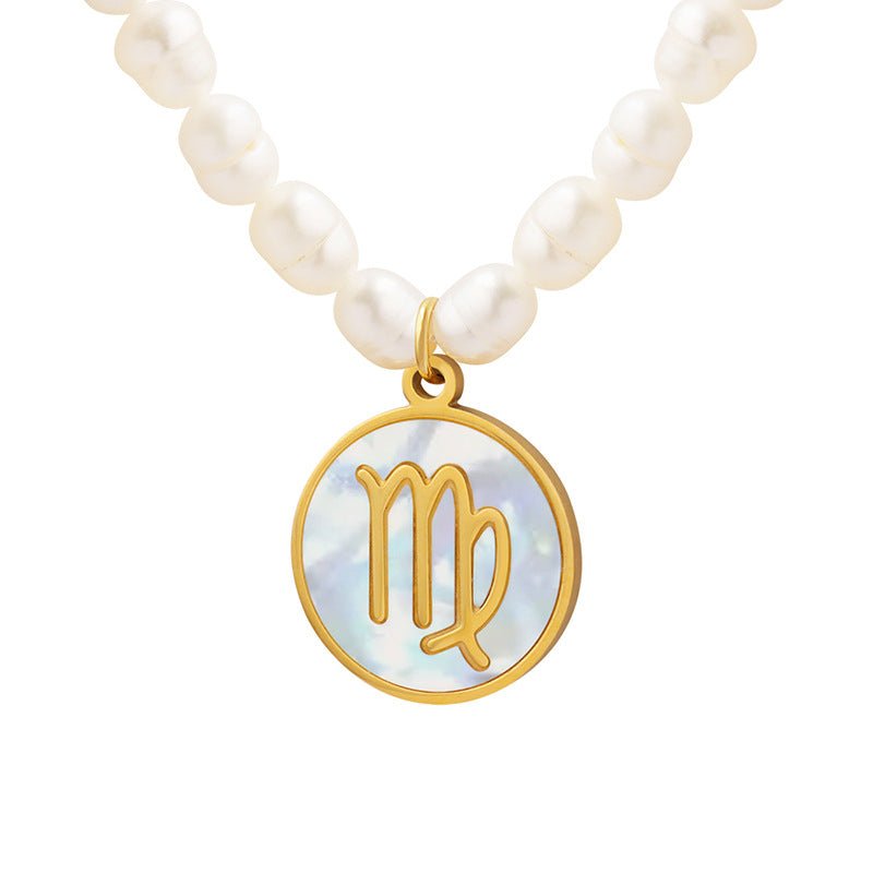 18K gold noble and fashionable pearl strand with round inlaid gemstone - mavazie