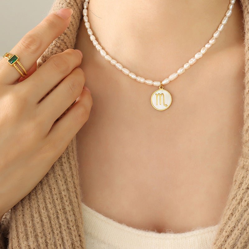 18K gold noble and fashionable pearl strand with round inlaid gemstone - mavazie